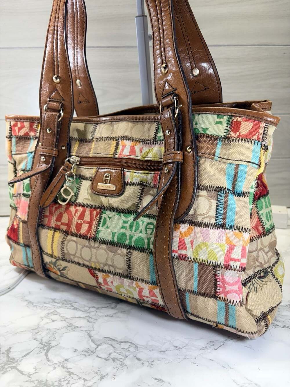 Etienne Aigner Multicolor Patchwork Canvas Tote Shoulder Bag